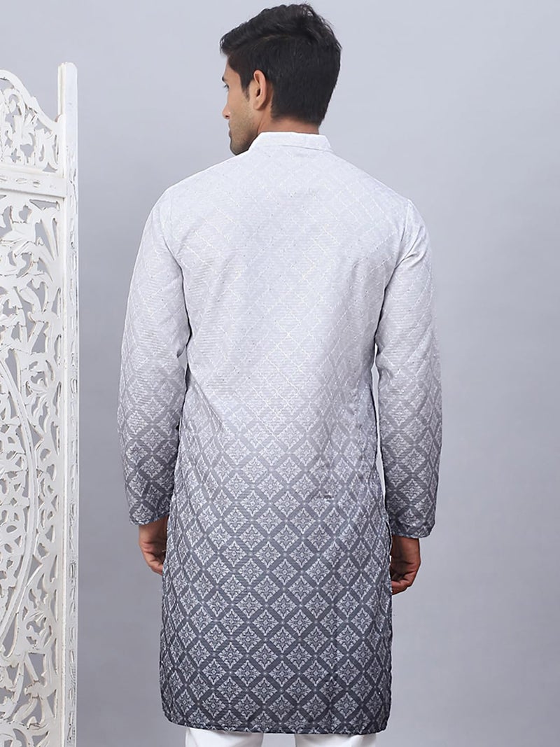 Jompers Grey Men's Ombre Pure Cotton Straight Kurta (Grey, XL) - Image 2