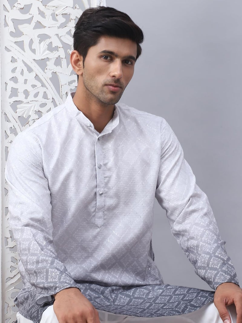 Jompers Grey Men's Ombre Pure Cotton Straight Kurta (Grey, XL) - Image 5