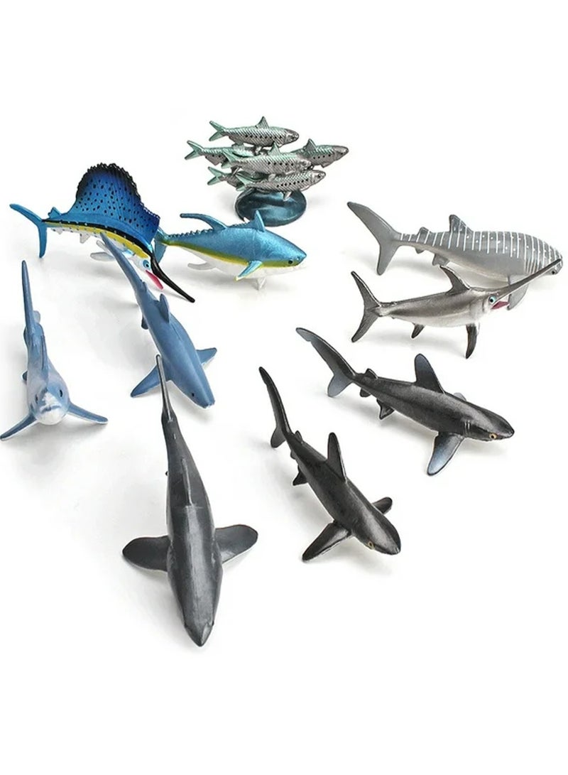 10 Pelagic Fish Animal Model Set, Biological Statue Miniature Animal Toy Cake Decoration Animal Theme Party Display, Gift For Kids - Image 2
