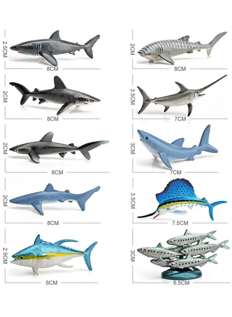 10 Pelagic Fish Animal Model Set, Biological Statue Miniature Animal Toy Cake Decoration Animal Theme Party Display, Gift For Kids - Image 3