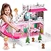 Doloowee DIY Dollshouse for Girls 48 2Story House with 3 Themed Rooms 2 Dolls 4 Dogs Slide Yard Dolls House Toys for Imaginative Play - Image 2