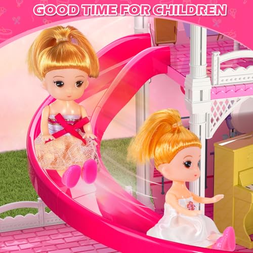 Doloowee DIY Dollshouse for Girls 48 2Story House with 3 Themed Rooms 2 Dolls 4 Dogs Slide Yard Dolls House Toys for Imaginative Play - Image 5