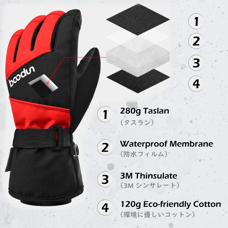 TRIWONDER Winter Cold Weather Ski Gloves for Kids Boys Girls Children Snow Sports Warm Gloves (Black&Red, L/XL (9-12 Years Old)) - Image 3
