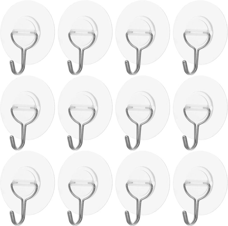 Healifty 12 Pcs Self-Adhesive 304 Stainless Steel Wall Hooks Strong Non-Marking Towel and Clothes Hangers for Bathroom Kitchen Door Organization - Image 1