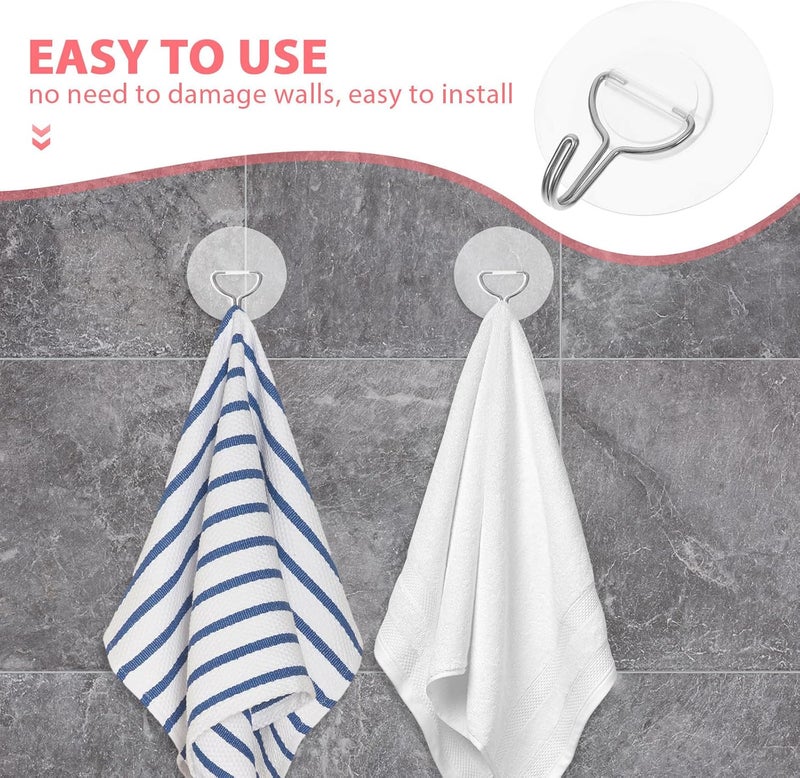 Healifty 12 Pcs Self-Adhesive 304 Stainless Steel Wall Hooks Strong Non-Marking Towel and Clothes Hangers for Bathroom Kitchen Door Organization - Image 4