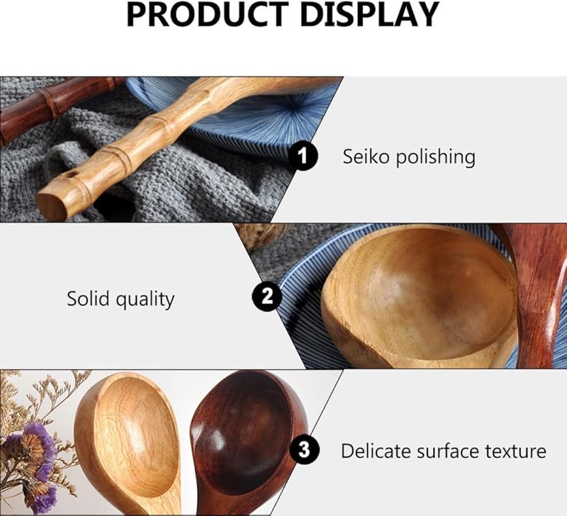 Wooden Soup Spoon 25Cm Natural Handle Kitchen Cooking Scoop for Household Use - Image 5