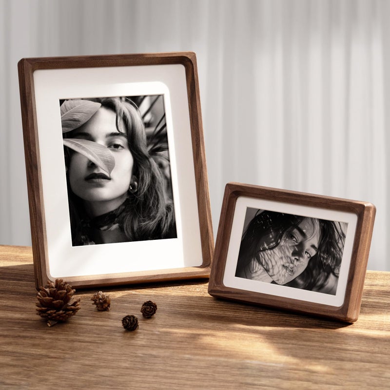 FLYJOE 5x7 Picture Frame, USA-Sourced Natural Walnut Wood Photo Frame with Tempered Glass, Handcrafted Rounded Corner 5 x 7 Wooden Frame Matted to 4x6 Photos, Wall or Tabletop Display - Image 2
