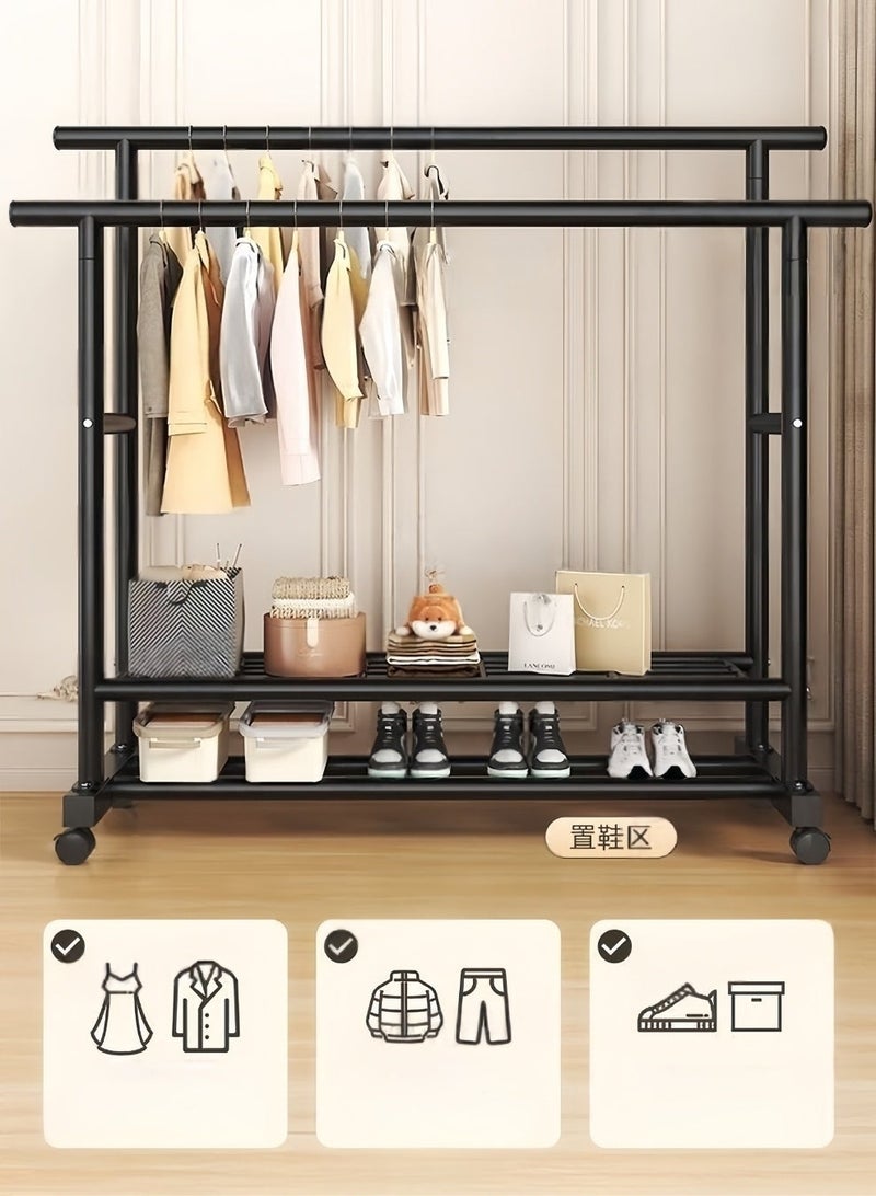 Auraluxi Gunmetal Gray Double Rod Clothes Rack – 150x50cm, Front Rod 145cm / Back Rod 160cm, Heavy-Duty Wardrobe with Wheels & Bottom Shelf for Abaya, Thobe & Daily Wear - Image 4