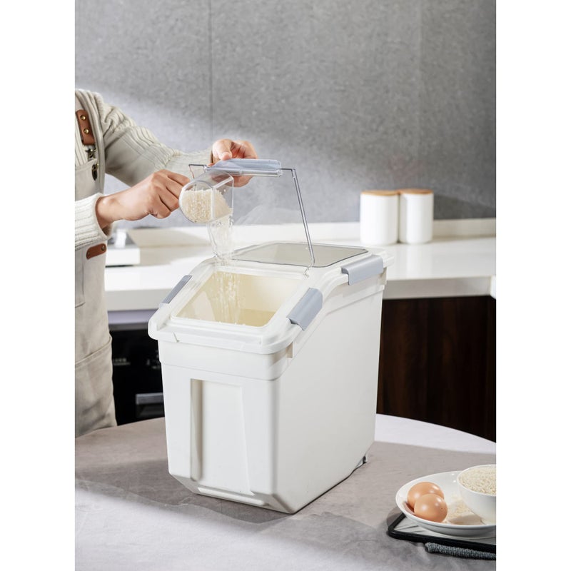 HANAMYA 33 Liter / 50 lbs Rice Storage Container with Measuring Cup, BPA free, For Rice | Grain | Pet Food | Flour, 2 count, White - Image 5