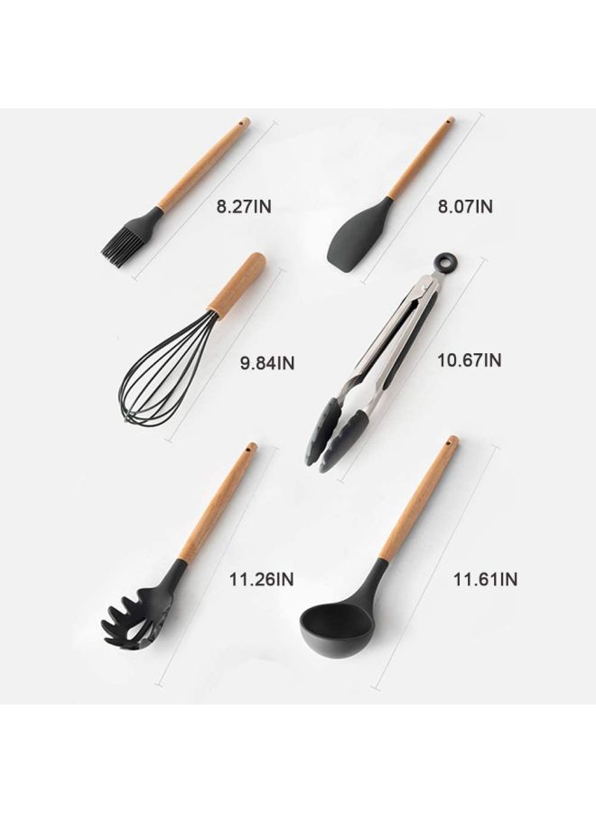 NIBEMINENT 11-Piece Cooking Utensils Set With Handles Grey/Brown 11.93inch - Image 4