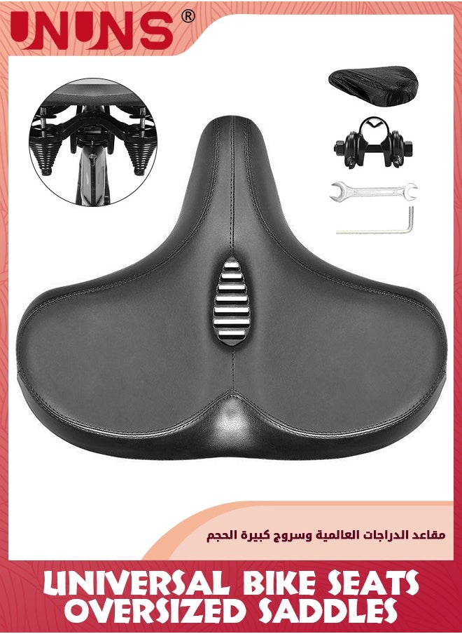 UNUNS Extra Wide Cycling Saddle,Bicycle Seat Replacement,Oversized Comfortable Saddle,Double Shock/Hollow Breathable Bike Seat,Bicycle Cushion For MTB/Mountain/Fitness/Exercise Bike,With Mounting Tools  - Image 1