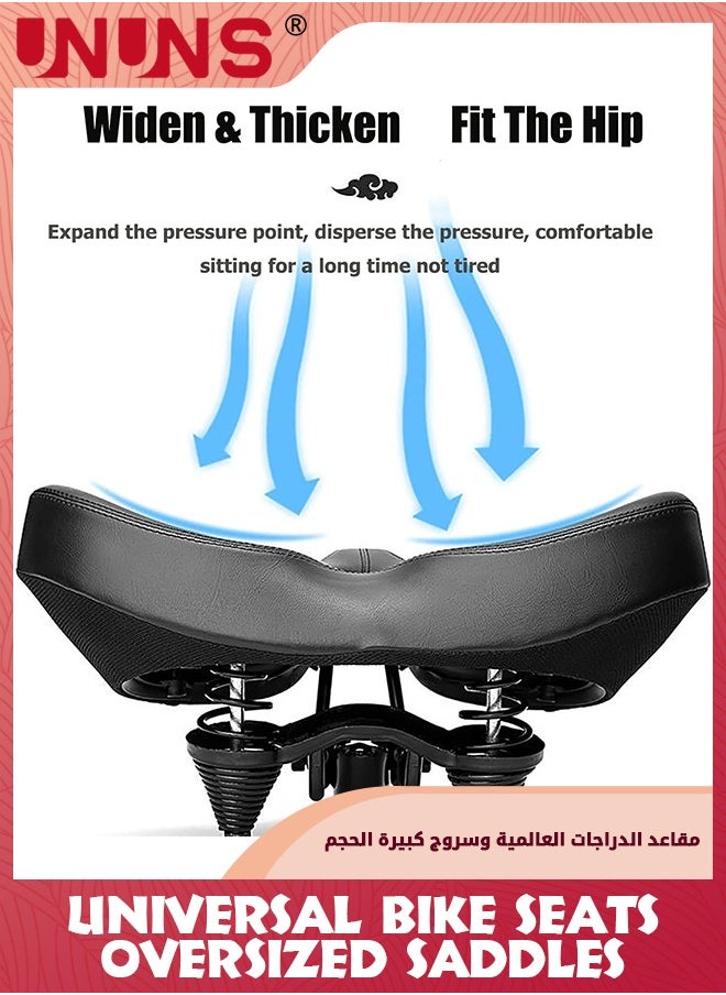 UNUNS Extra Wide Cycling Saddle,Bicycle Seat Replacement,Oversized Comfortable Saddle,Double Shock/Hollow Breathable Bike Seat,Bicycle Cushion For MTB/Mountain/Fitness/Exercise Bike,With Mounting Tools  - Image 2
