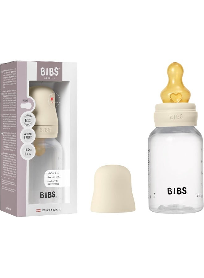 BIBS Baby Bottle 5 oz / 150 ml Natural Rubber Latex Nipple - Anti-Colic, BPA-Free, Round Nipple, Slow Flow, Lightweight & Easy to Clean, Suitable for Newborns 0+ Years - Ivory - Image 1