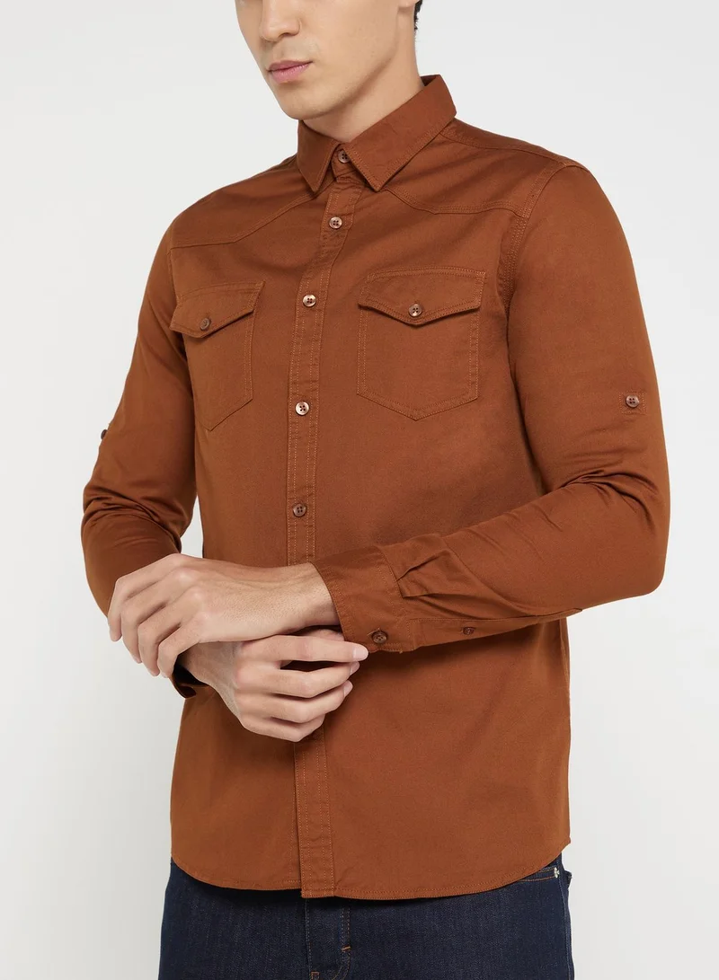 Seventy Five Men Brown Regular Fit Solid Sustainable Casual Shirt