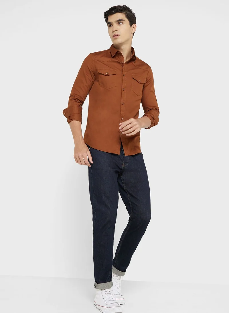 Seventy Five Men Brown Regular Fit Solid Sustainable Casual Shirt