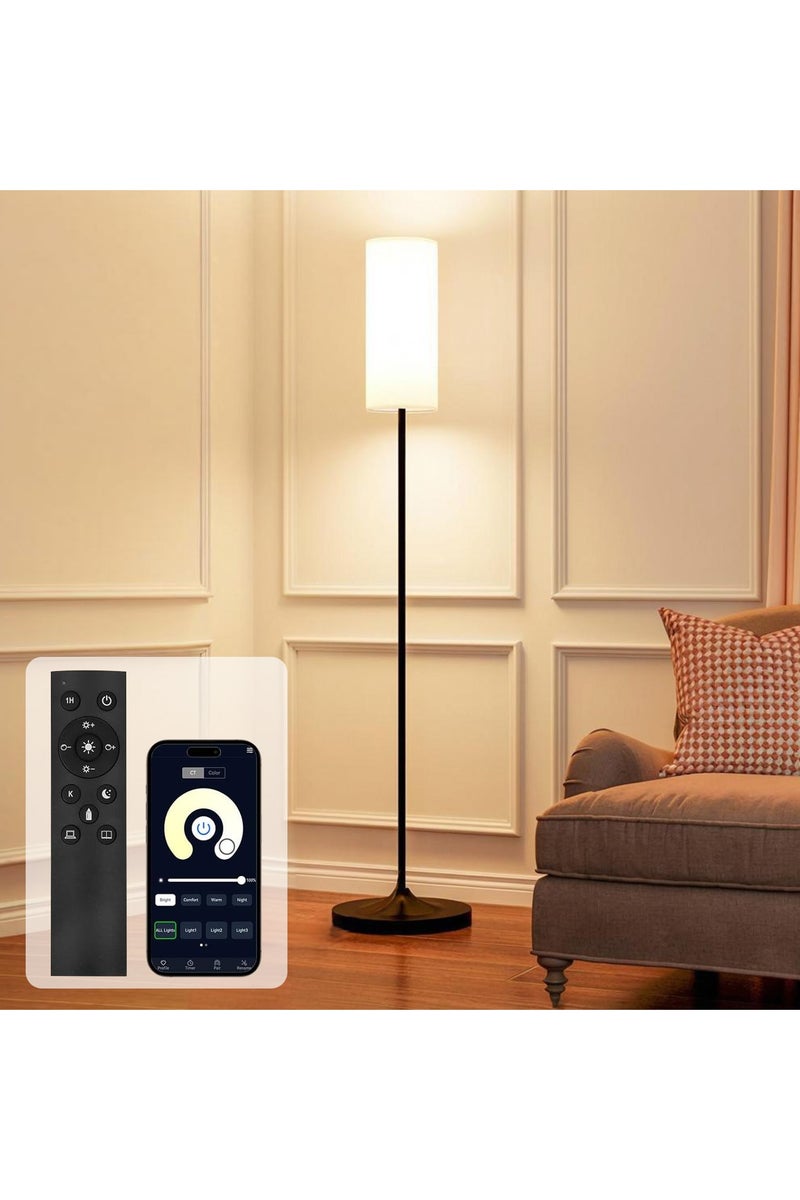 Castlery Floor Lamp App-Controlled & Remote, 12W LED Dimmable Tall Standing Lamp with Timer, Night Light - Modern Living Room Bedroom Light, Metal Base Linen Shade - Image 1