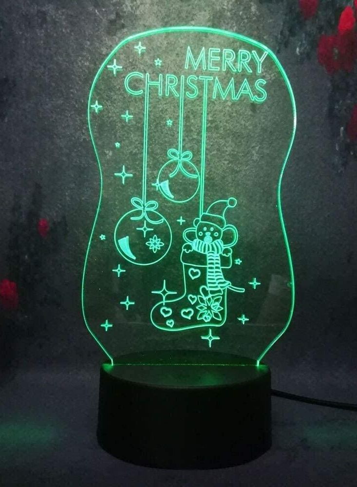 althiqahkey 3D Multicolor Night Light Merry Sock Bell Color Changing LED Remote Kids Light Bedroom Lamp Birthday Xmas Gift Decor Lamp  - Image 1
