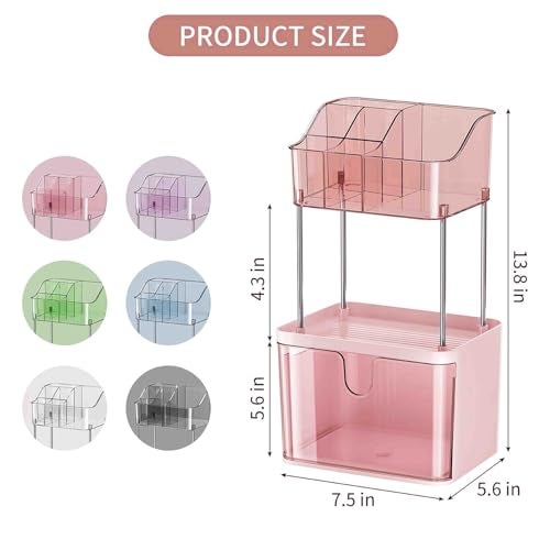 Dravina 3-Tier Makeup Organizer Storage Box | Vanity Tray for Cosmetics, Skincare Organizers, Stationery & Countertop Storage | Bathroom & Dressing Table Organizer, Ideal Gift for Women, Pink,35cm - Image 2