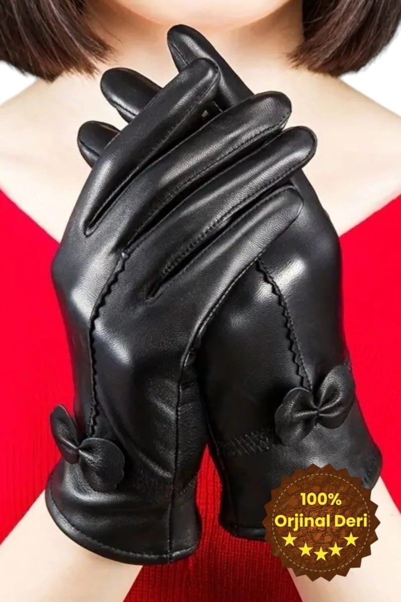 Tezzgelsin Women's Genuine Leather Water and Windproof Cold Resistant Thermal Gloves  - Image 1