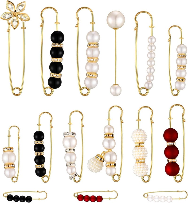 HANNEA® Pearl Brooch Safety Pins for Women Stylish Pearl Brooch Safety Pin for Women and Girls Anti-Exposure Neckline Jewerelly Accessory Shawl Scarf Dress Clothes Saree Pins for Women- 15 Pieces - Image 1
