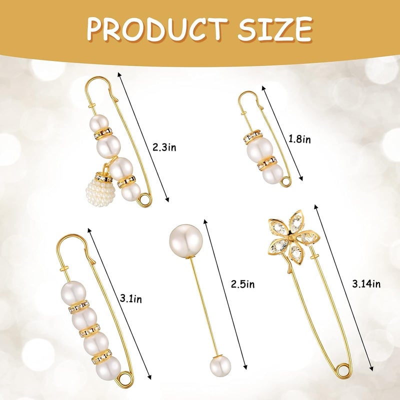 HANNEA® Pearl Brooch Safety Pins for Women Stylish Pearl Brooch Safety Pin for Women and Girls Anti-Exposure Neckline Jewerelly Accessory Shawl Scarf Dress Clothes Saree Pins for Women- 15 Pieces - Image 2