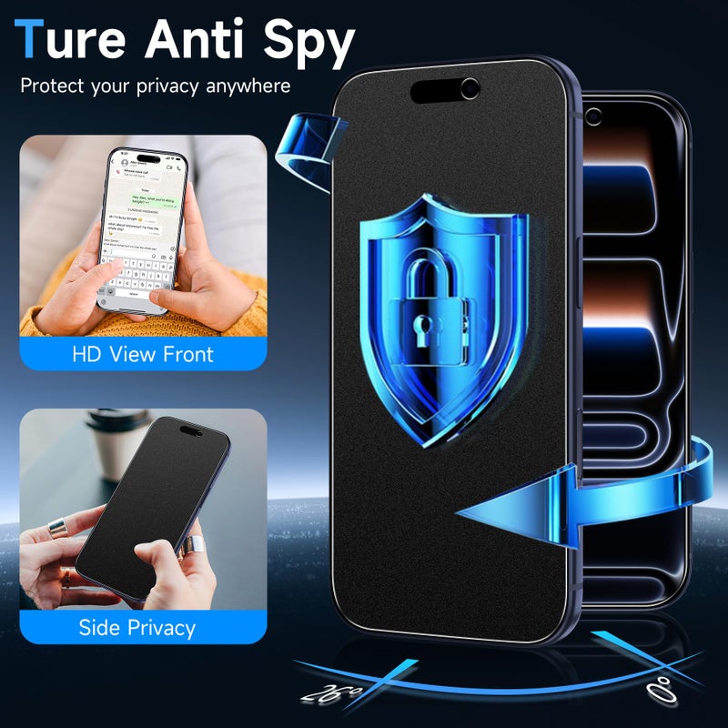 YWXTW 2 Pack Matte Glass Screen Protector for iPhone 17 Pro, 26Â° Anti-Spy iPhone 17 Pro Privacy Screen Protector Anti-Glare & Anti-Fingerprint Case Friendly Tempered Glass Film, Bubble Free - Image 3