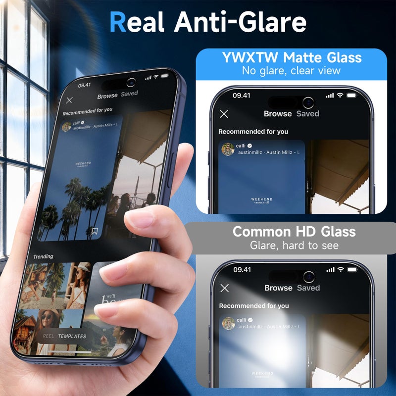 YWXTW 2 Pack Matte Glass Screen Protector for iPhone 17 Pro, 26Â° Anti-Spy iPhone 17 Pro Privacy Screen Protector Anti-Glare & Anti-Fingerprint Case Friendly Tempered Glass Film, Bubble Free - Image 2