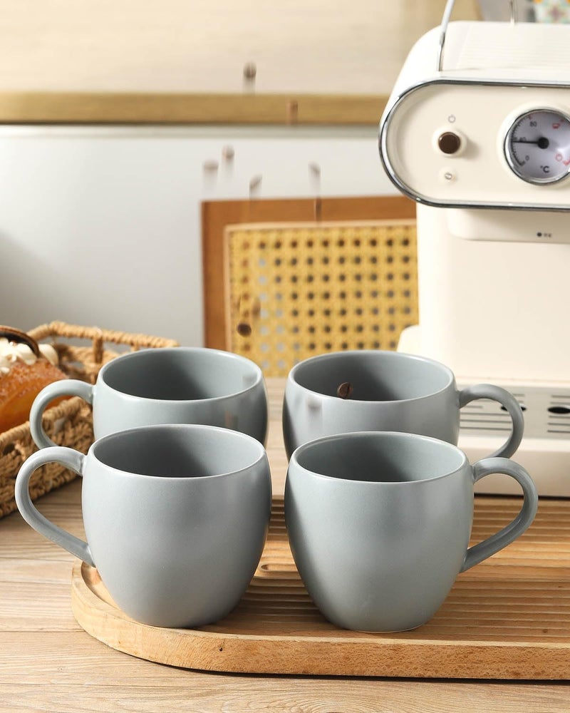 Tikooere Coffee Mugs Set of 4, 16 oz Ceramic Coffee Cups for Latte, Tea, Milk, Cereal, Cappuccino, Stoneware Tea Cups for Housewarming Wedding Gifts, Microwave & Dishwasher Safe, Pebble Gray - Image 5