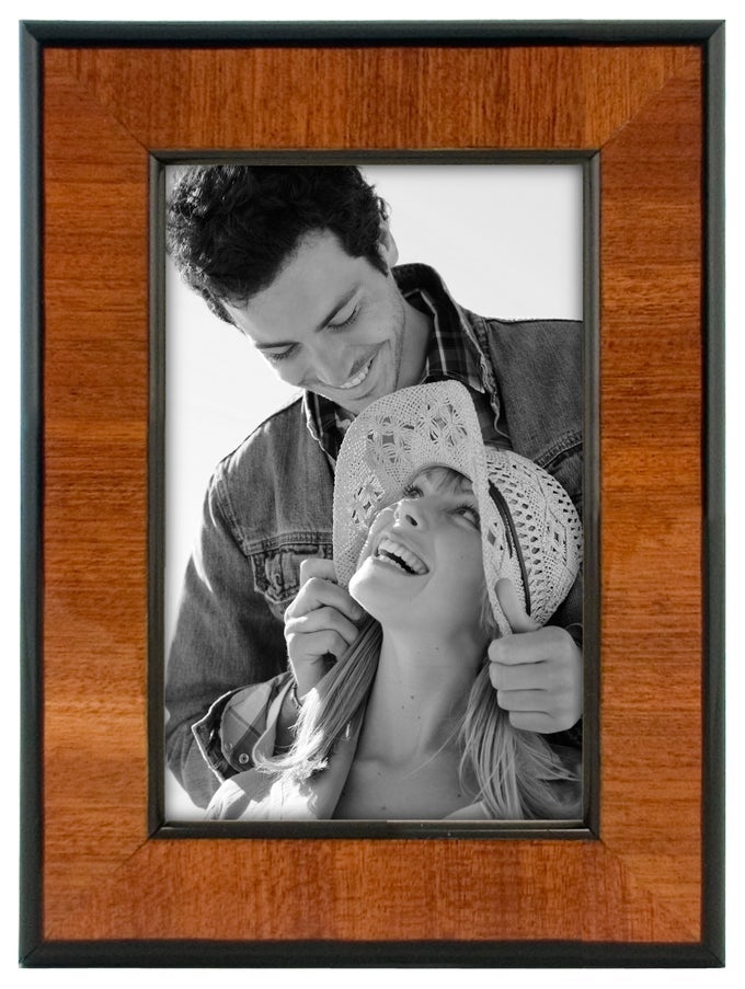 INTERNATIONAL DESIGNS BURL WOOD WALNUT WOODEN PICTURE FRAME WITH BLACK BORDER 4X6 WALNUT