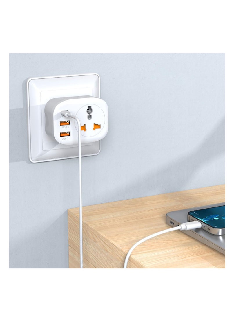 ECVV ECVV® USA/EU/CN to UAE UK HK Plug Adapter, Type G Travel Converter, Universal Socket Travel Adaptor with 2USB+Type-C port for Business Trip Holiday Hotel Airport-White  - Image 2