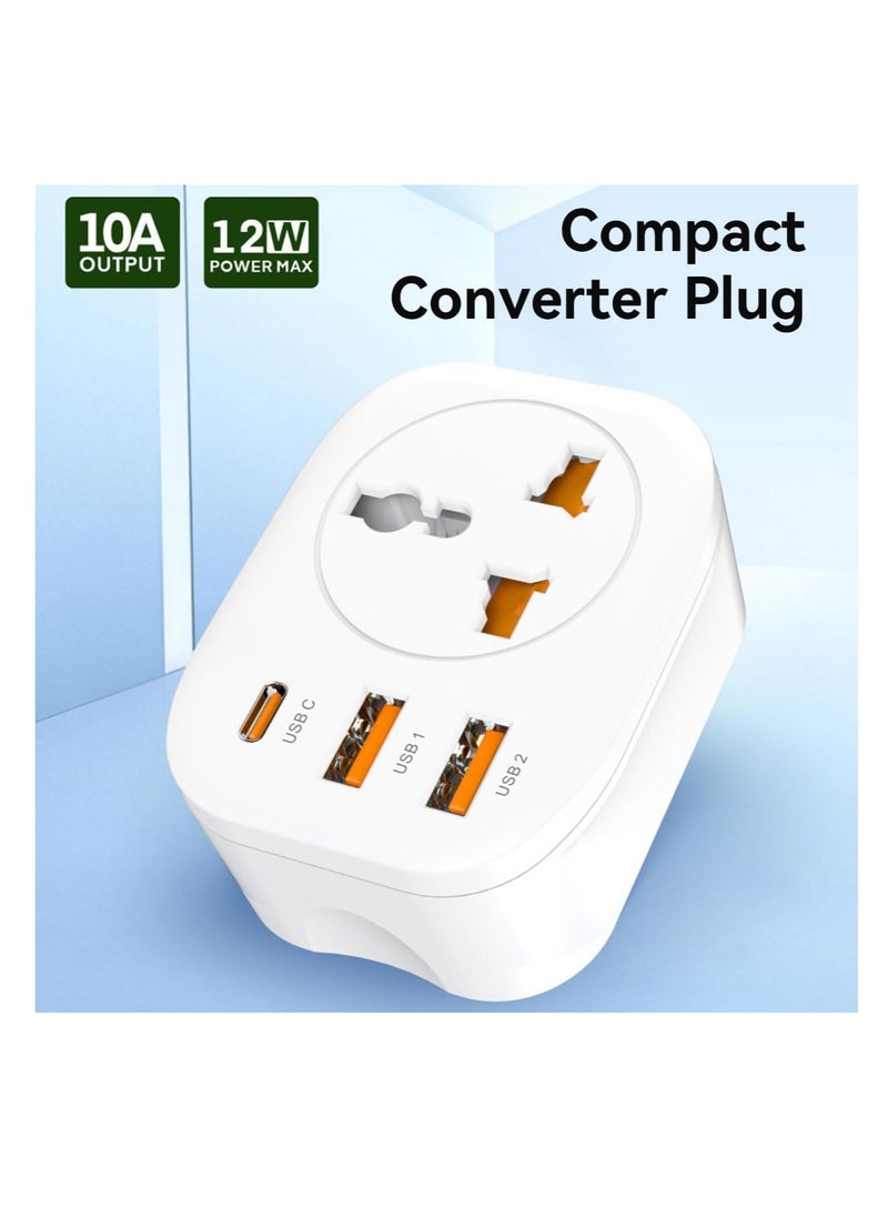 ECVV ECVV® USA/EU/CN to UAE UK HK Plug Adapter, Type G Travel Converter, Universal Socket Travel Adaptor with 2USB+Type-C port for Business Trip Holiday Hotel Airport-White  - Image 3