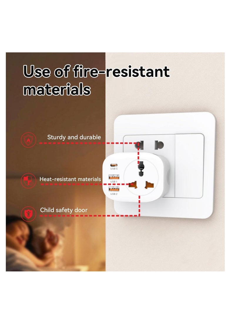 ECVV ECVV® USA/EU/CN to UAE UK HK Plug Adapter, Type G Travel Converter, Universal Socket Travel Adaptor with 2USB+Type-C port for Business Trip Holiday Hotel Airport-White  - Image 4