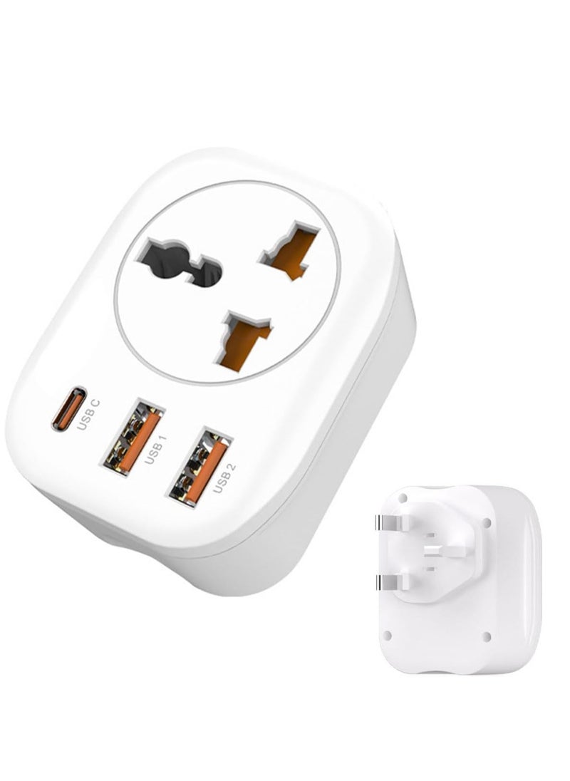 ECVV ECVV® USA/EU/CN to UAE UK HK Plug Adapter, Type G Travel Converter, Universal Socket Travel Adaptor with 2USB+Type-C port for Business Trip Holiday Hotel Airport-White  - Image 1