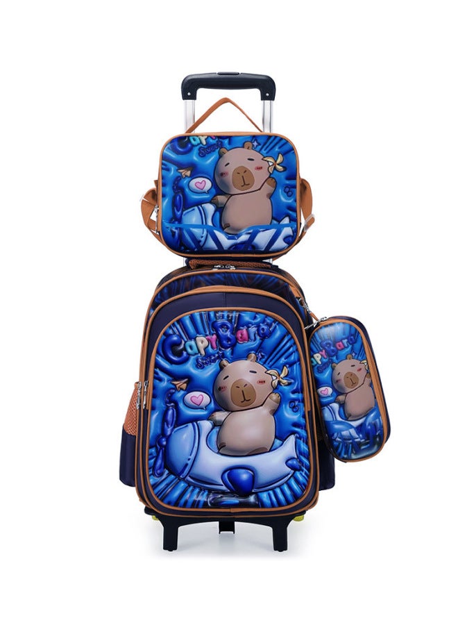 New Model 3d Hard-shell Three-piece Set For Elementary School Students Russian Children's Cartoon Trolley School Bag