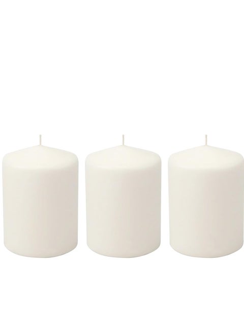 شموع عمودية غير معطرة عالية الجودة من Lukadah مقاس 5.08 سم × 5.08 سم، ساعات احتراق طويلة، شموع عمودية مزخرفة، شموع سبا - شمعة عشاء محترقة نظيفة بدون قطرات | مجموعة من 3