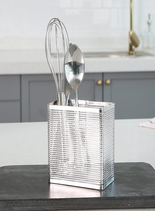 LENITH Kitchen Utensil Chopsticks Perforated Holder with Hooks - 304 Stainless Steel Storage for Organizer Dishwasher Safe (Small Rectangle) - Image 2