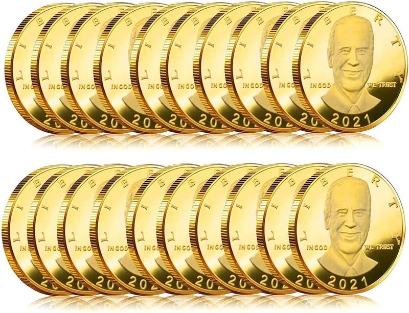 كلاراكو عملة جو بايدن الذهبية، عملة ذهبية مطلية بالذهب لعام 2021 قابلة للتحصيل، مع حافظة واقية متضمنة، (عبوة من 20 قطعة - ذهبية) - Image 1