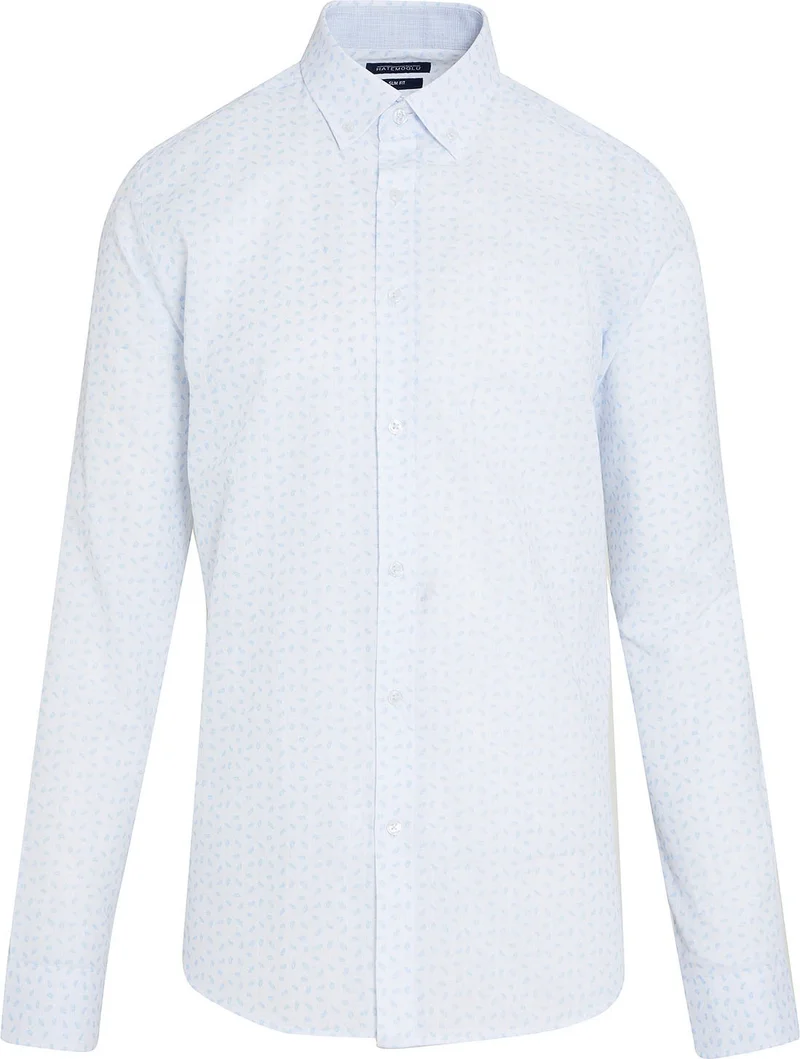 هاتيموغلو Men's Blue Printed Slim Fit Shirt