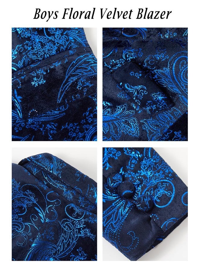 Lycody Boys Blue Floral Tuxedo Suit Jacket for Toddler Boy Kids Velvet Blazer Coats 2T - Image 2