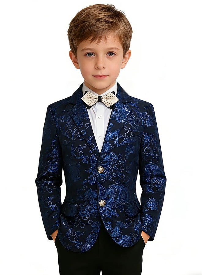 Lycody Boys Blue Floral Tuxedo Suit Jacket for Toddler Boy Kids Velvet Blazer Coats 2T - Image 1