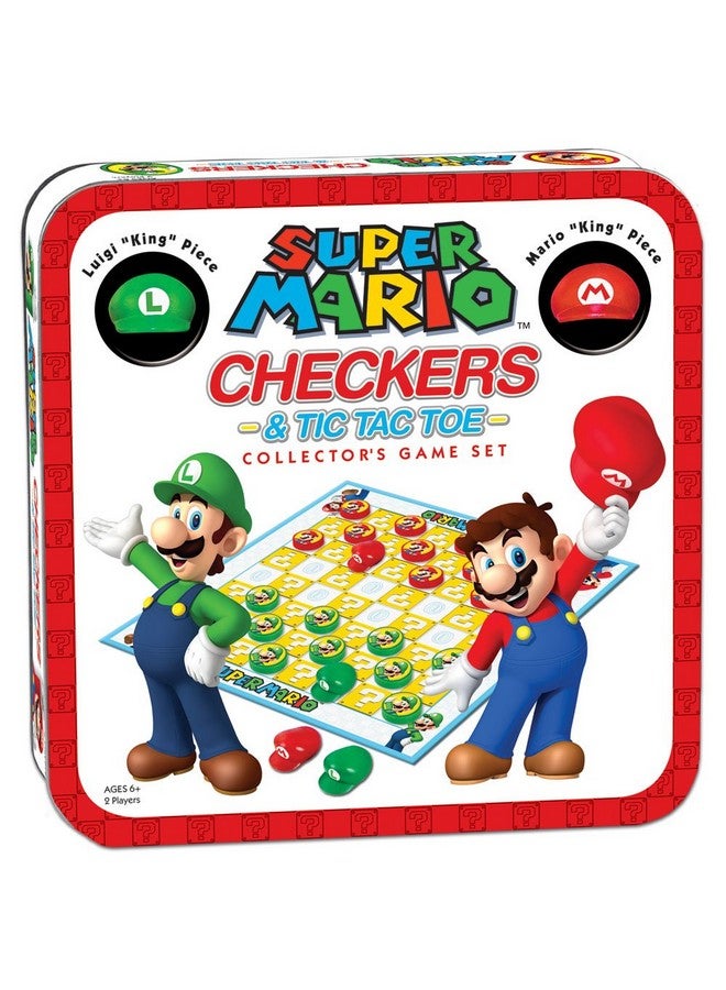 USAopoly Super Mario Checkers & Tic-Tac-Toe Collector's Game Set | Featuring Super Mario Bros - Mario & Luigi | Collectible Checkers and TicTacToe Perfect for Mario Fans - Image 1