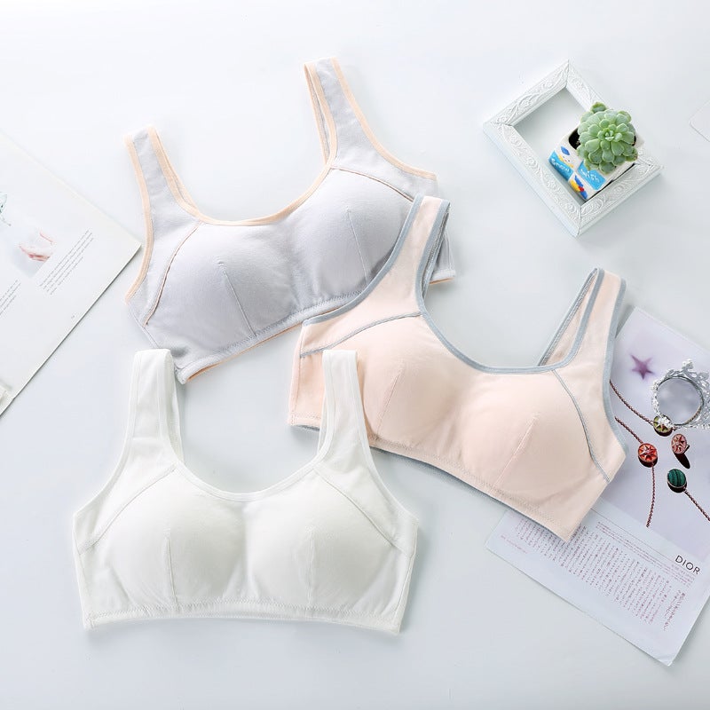 Girls' Underwear For Primary School Students Junior High School Students Elastic Wide Shoulder Strap Double Layer Anti-Bump Bra For Girls Developmental Vest - Image 2