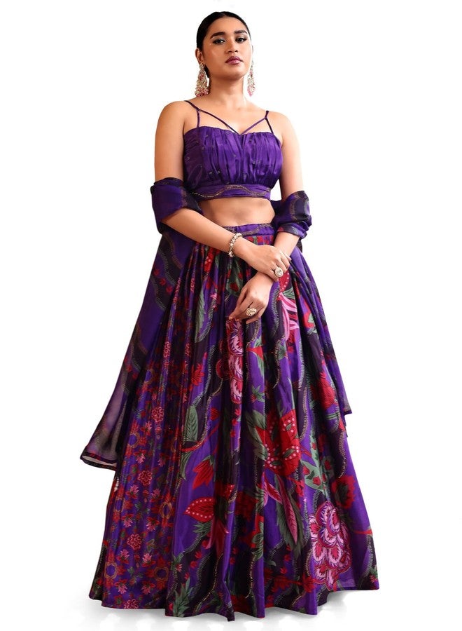 PURVAJA المرأة المطبوعة شبه مخيط Lehenga choli (Inaya-Purple_Purple_Free الحجم) - Image 1