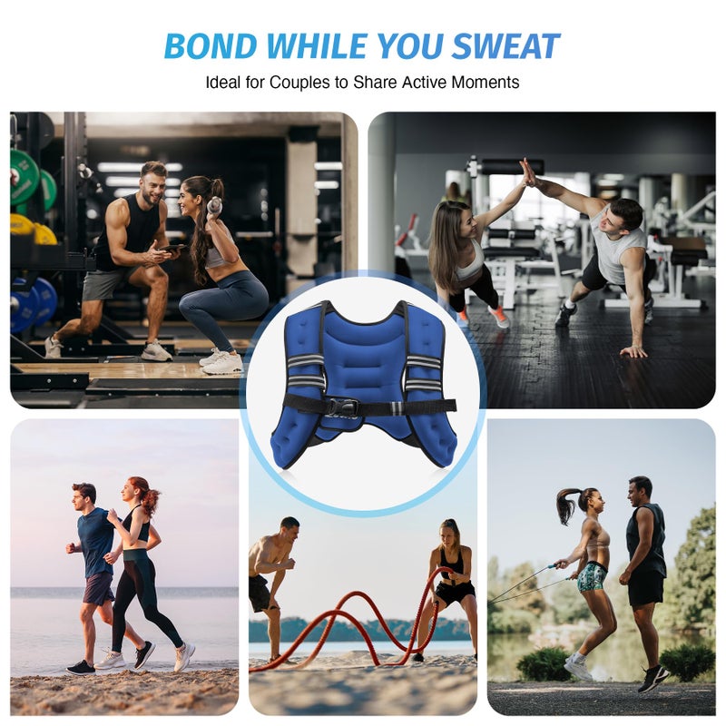 ZELUS Weighted Vest, 6lb/8lb/12lb/16lb/20lb/25lb/30lb Weight Vest with Reflective Stripe for Workout, Strength Training, Running, Fitness, Muscle Building, Weight Loss, Weightlifting, Blue(12 lb) - Image 4