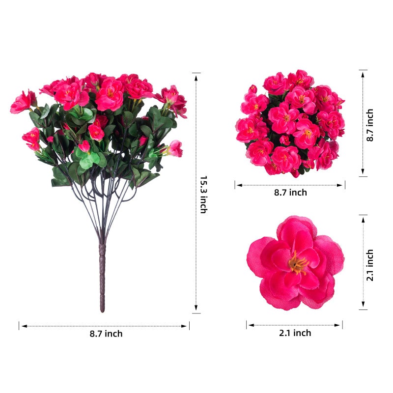 HyeFlora Artificial Faux Outdoor Flowers Plants for Spring Summer Decoration, Fake Silk Hotpink Camellia UV Resistant Look Real for Planter Outside Front Door Porch Patio Balcony, 3 Large Bundles - Image 4