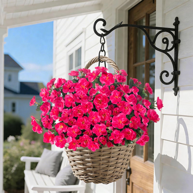 HyeFlora Artificial Faux Outdoor Flowers Plants for Spring Summer Decoration, Fake Silk Hotpink Camellia UV Resistant Look Real for Planter Outside Front Door Porch Patio Balcony, 3 Large Bundles - Image 2