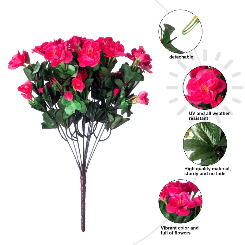 HyeFlora Artificial Faux Outdoor Flowers Plants for Spring Summer Decoration, Fake Silk Hotpink Camellia UV Resistant Look Real for Planter Outside Front Door Porch Patio Balcony, 3 Large Bundles - Image 5