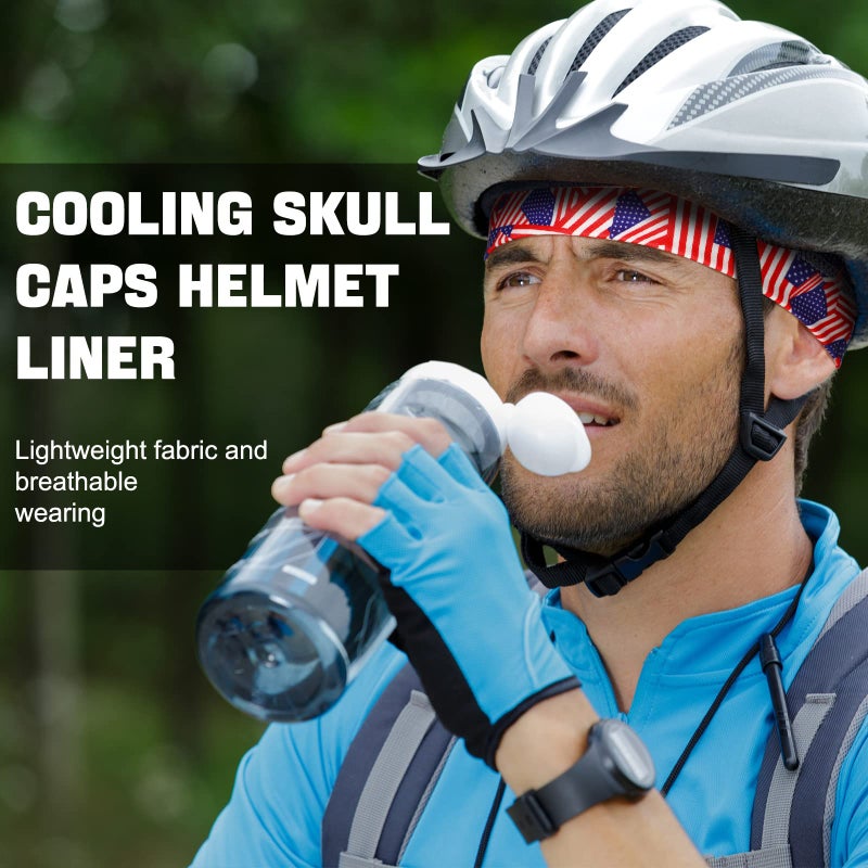 Tarpop 10 Pcs Men Skull Caps Cooling Welding Hard Helmet Liner Cycling Skull Caps Wicking Beanie Do Rag Head Wrap for Men(Flag Style) Colorful - Image 4