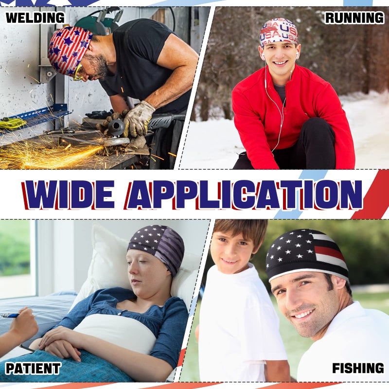 Tarpop 10 Pcs Men Skull Caps Cooling Welding Hard Helmet Liner Cycling Skull Caps Wicking Beanie Do Rag Head Wrap for Men(Flag Style) Colorful - Image 5