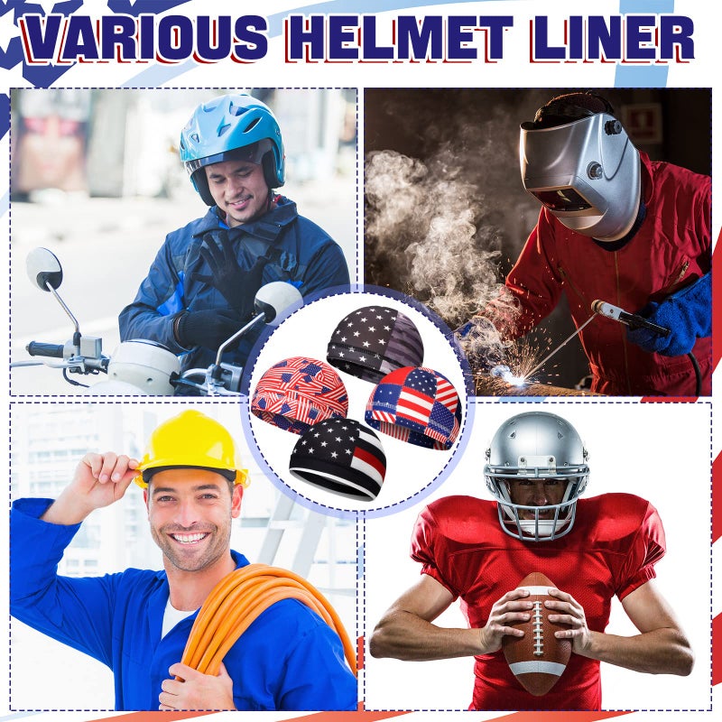 Tarpop 10 Pcs Men Skull Caps Cooling Welding Hard Helmet Liner Cycling Skull Caps Wicking Beanie Do Rag Head Wrap for Men(Flag Style) Colorful - Image 3